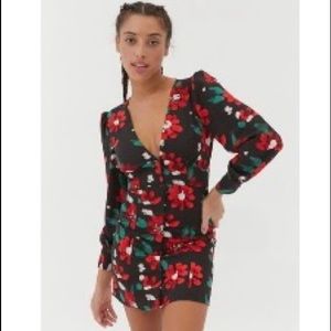 Urban Outfitters Plunging Long Sleeve Mini Dress